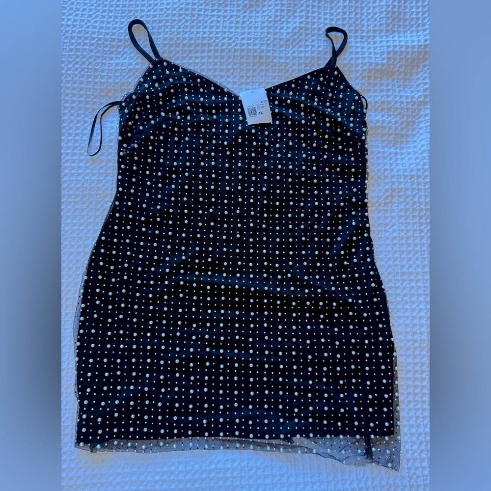 Forever 21 plus apparel pearl and sequin mesh black short mini dress